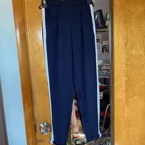 Blue pants with white stripe